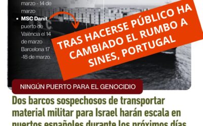 El buque MSC Danit desvía su rumbo minutos después de que RESCOP denunciara que transporta material militar con destino a Israel